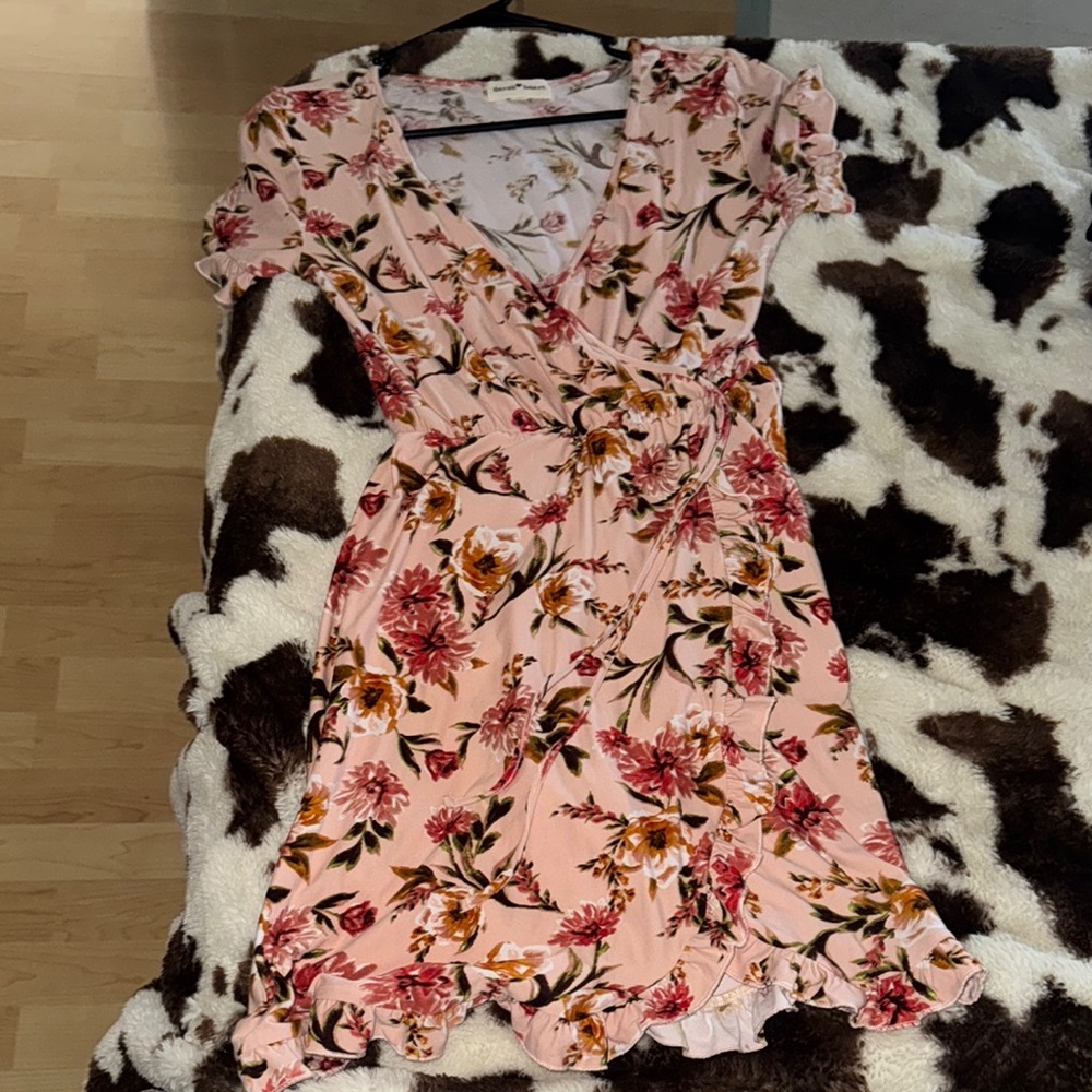 Short sleeve Floral Pink Dress women